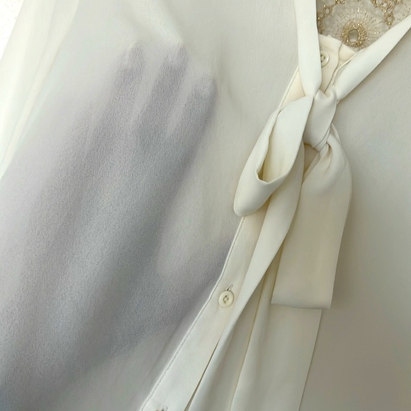 Semi sheer flowy long sleeve blouse with front tie. Forever 21. Small. - Picture 4 of 5